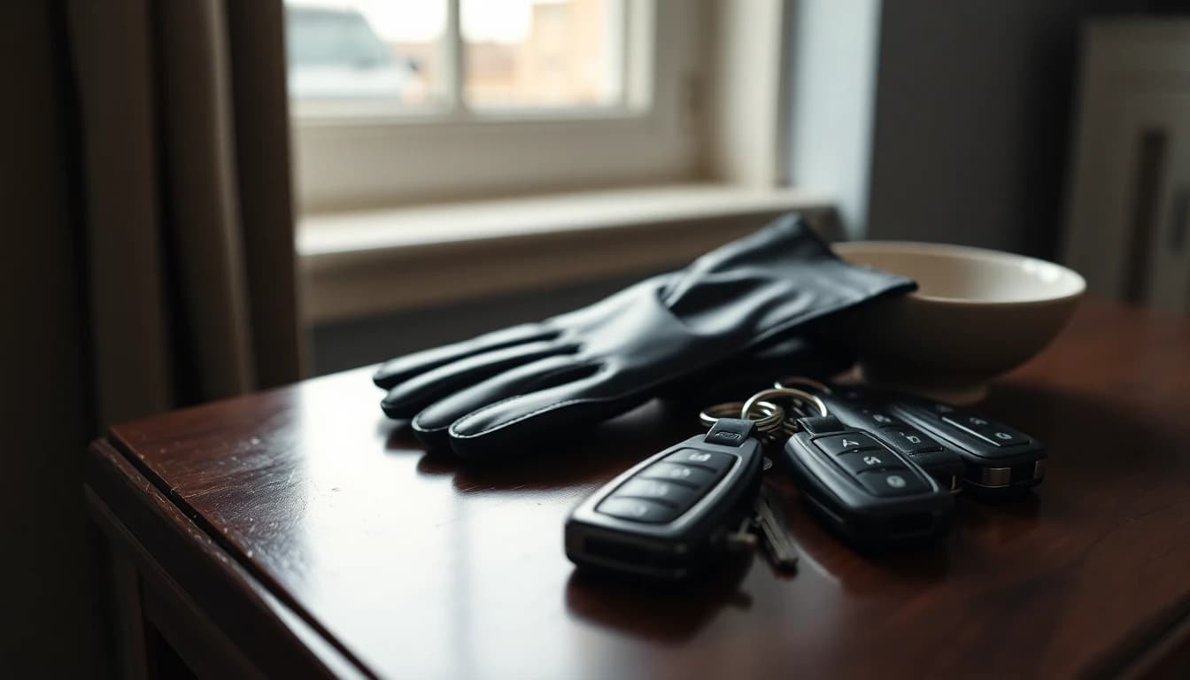 Driving gloves and car keys on a hall table, for a guide to UK benefits in kind on a US tax return