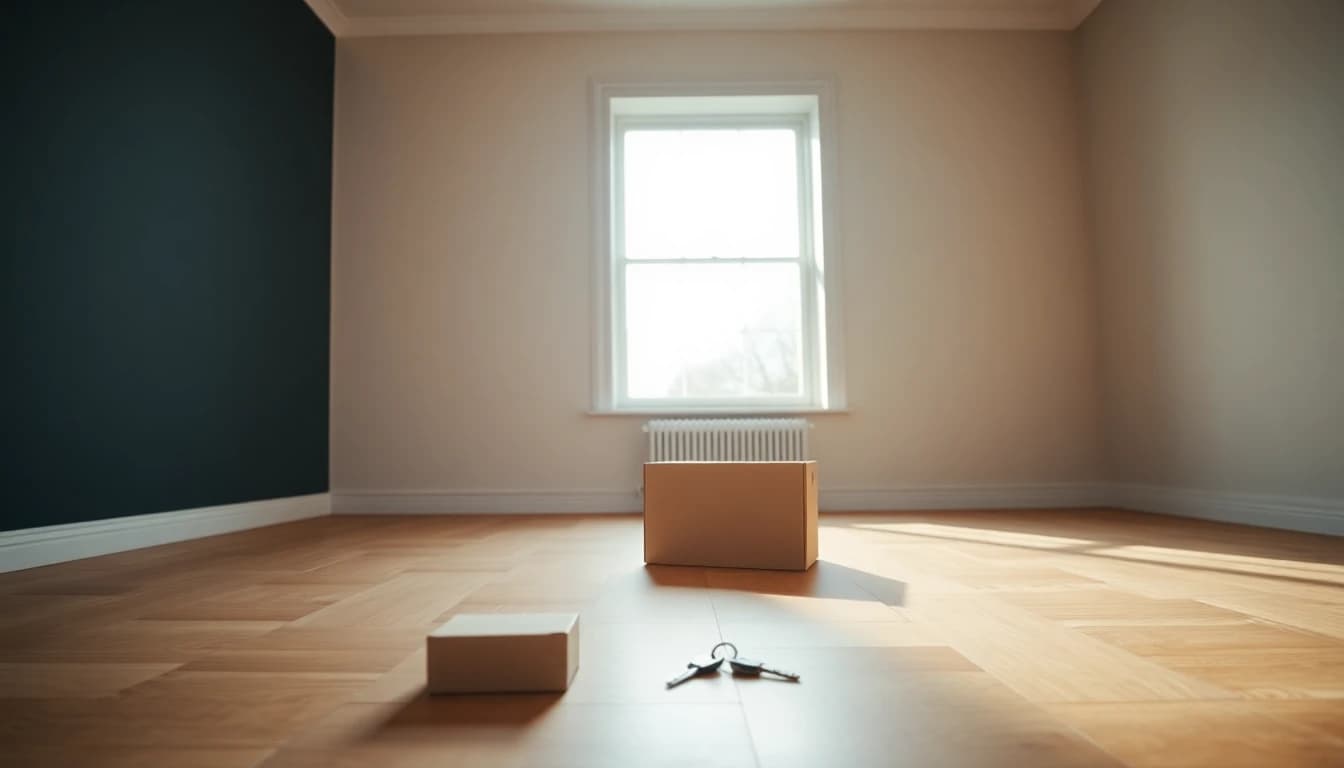 An empty room in a newly bought flat with keys and a box on the floor, for a guide to the Lifetime ISA and US tax