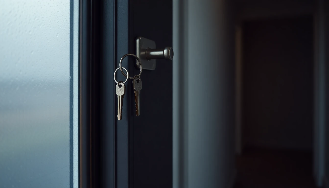 A set of keys hanging on a hook beside the front door of an empty flat
