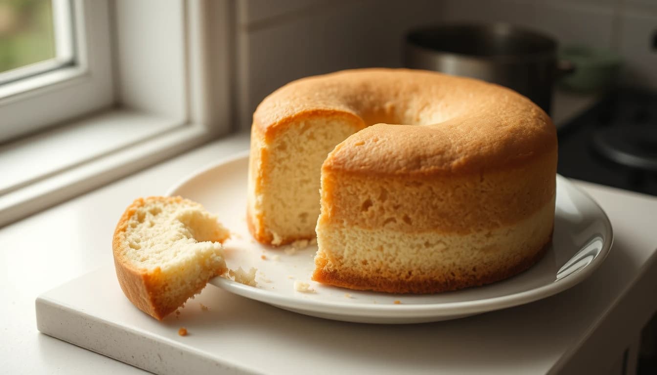 A plain sponge cake on a kitchen counter with a very large wedge already cut away, illustrating how much of a UK bonus payment disappears in tax before it reaches an American worker.