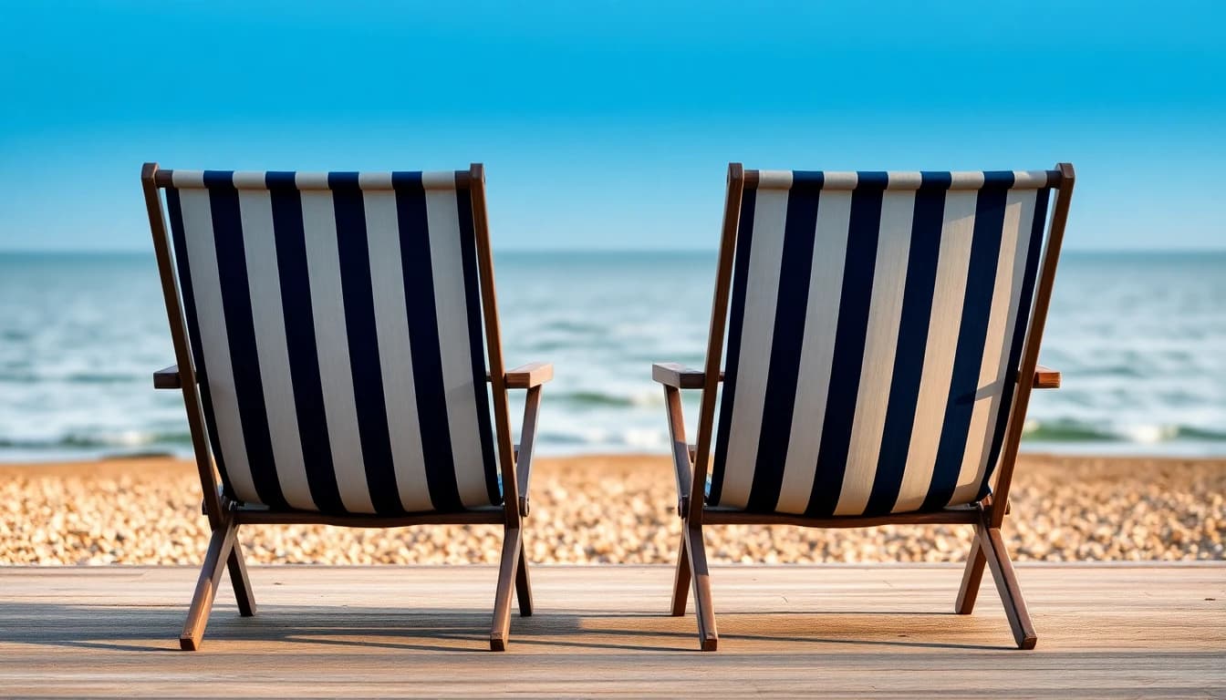 Two empty deckchairs on a British seafront, for a guide to voluntary National Insurance from abroad
